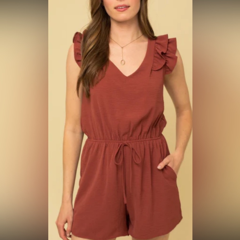 Gilli Rust Color One Piece with Ruffled Cap Sleeves and V-Neckline